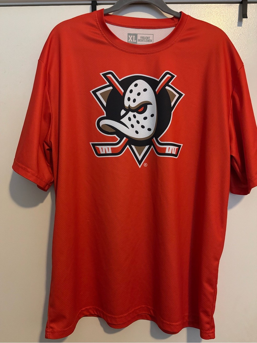 Anaheim Ducks 5K shirt by Violent Gentlemen. Polyester/Moisture wicking fabric